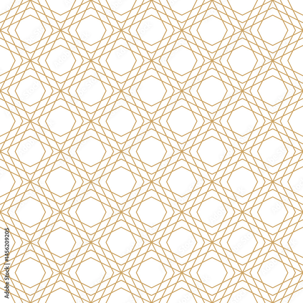 Fototapeta premium Seamless geometric pattern with gold lines, interlocking octagons and squares, oriental style background.