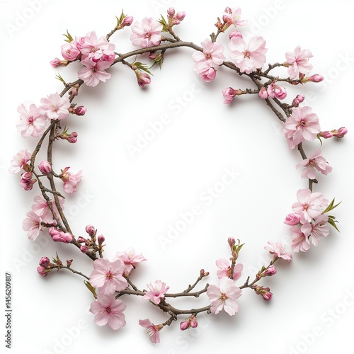 Wallpaper Mural Cherry blossom floral wreath with pink sakura flowers and buds on branches arranged in circular frame isolated on a transparent background, elegant spring decoration, round ring floral composition Torontodigital.ca