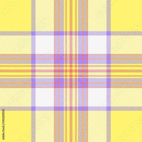 Vibrant pastel plaid pattern in yellow, white, lavender, and coral.  Perfect for textile design, website backgrounds, or springsummer themed projects.
