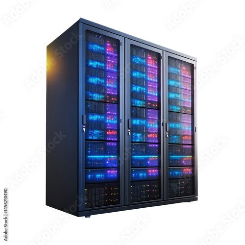 Modern Server Rack with LED Lights in Data Center
