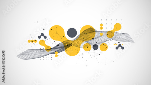 The abstract wave is made in a frame style. Template for science and technology presentation. Vector art.