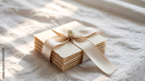 Elegant cream envelopes tied with a delicate ribbon perfect for wedding invitations or special correspondence