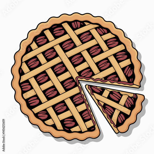 Delicious Southern Pecan Pie with Slice Vector Art