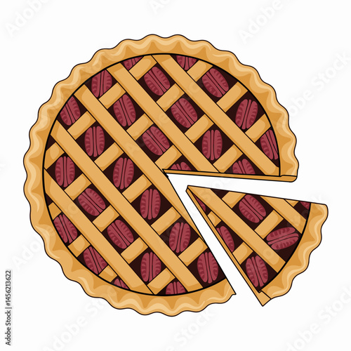 Delicious Southern Pecan Pie with Slice Vector Art