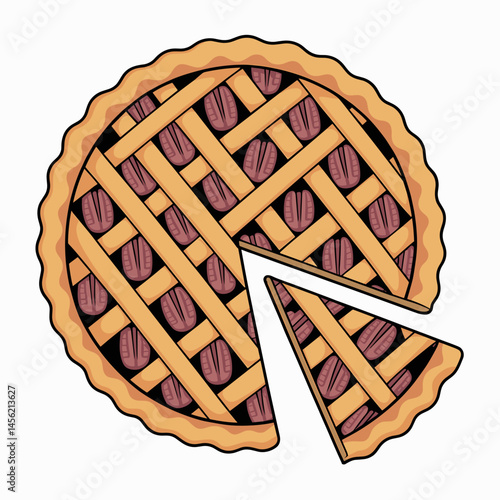 Delicious Southern Pecan Pie with Slice Vector Art