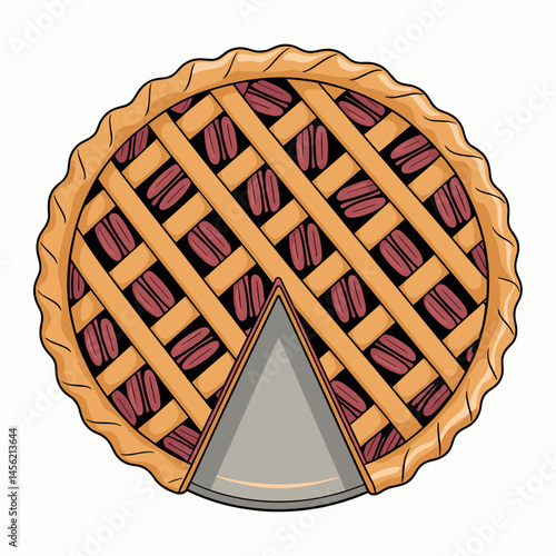 Delicious Southern Pecan Pie with Slice Vector Art