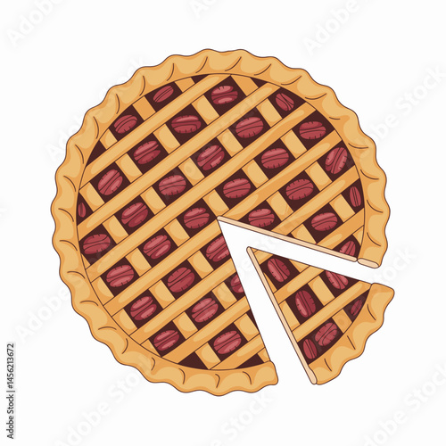 Delicious Southern Pecan Pie with Slice Vector Art
