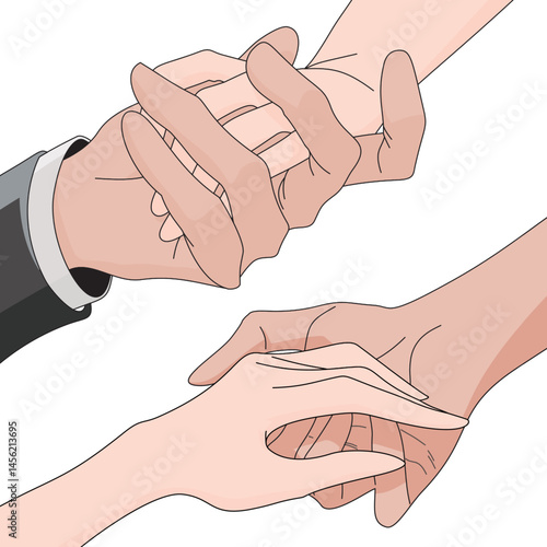 Volunteer giving, lending hand, reaching out for help. Taking care, support, assistance concept. Supportive touch with love, trust, hope. Flat vector illustration isolated, gentleman and lady