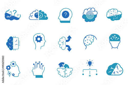 Brain best solid vector editable icon set. Icons related to Awareness, mental, intellect, neurology, wit, contemplation, mindset, smart, learning, mind, thought of a person etc. 