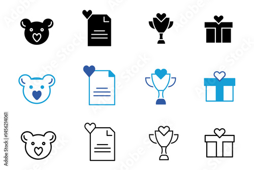 Heart best solid and line icon set. Icons related to life, heartbeat, caring, passion, healthcare, emotional, like, charity, volunteering, donation, help and support. Vector illustration