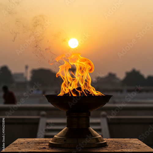 Sunset Flame in Brass Bowl ...