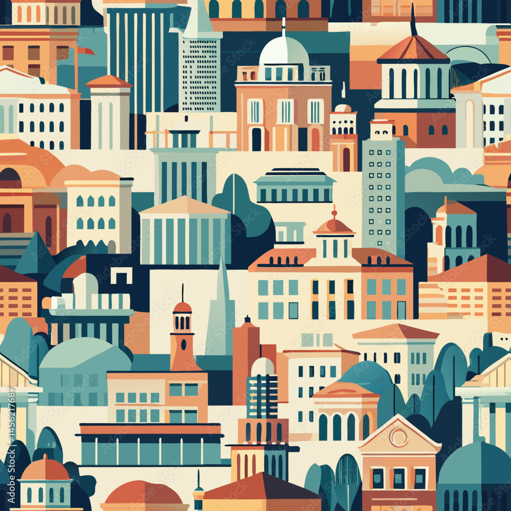 Fototapeta premium seamless pattern of buildings in city