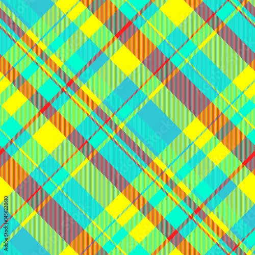Vibrant diagonal plaid pattern in bright, summery colors.  Perfect for textile design, website backgrounds, or cheerful branding.