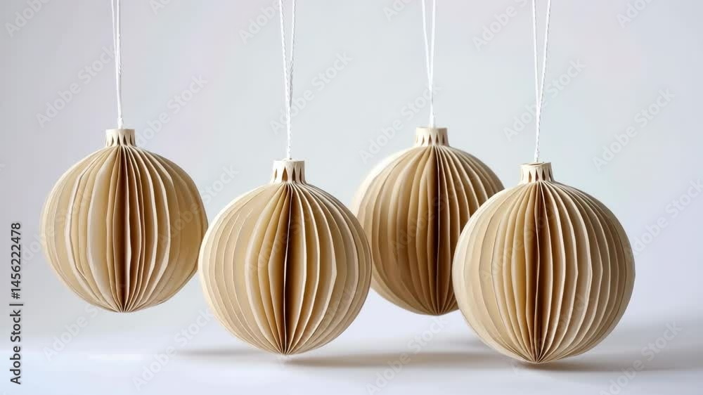 Honeycomb Paper Ornaments Hanging on a Christmas Tree. Paper Christmas Handmade foldable decor. Winter Creativity Crafts. Trendy Eco DIY. Modern Decoration. Boho Design. Structural 3d Origami Toy