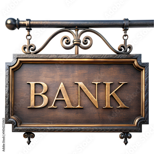 Elegant Bank Sign Vintage Bronze Metal Signboard Image on Transparent background