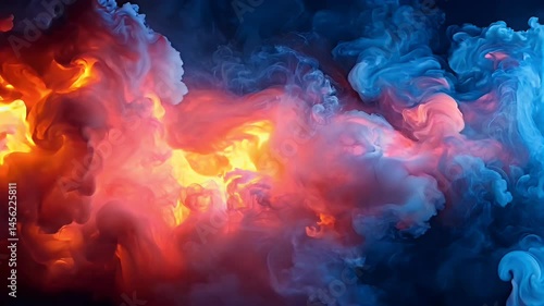 Colorful abstract smoke with red and blue swirls resembling energy explosion