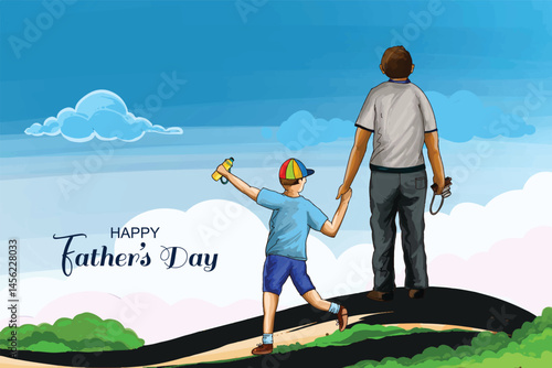Happy fathers day with a son celebration card background