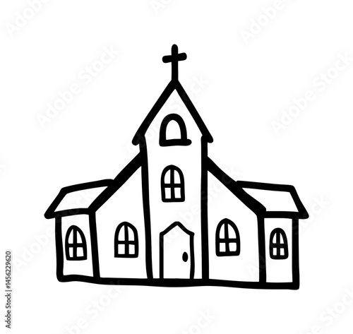 Simple cartoon drawing of a church