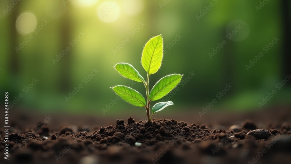 Tree Planting. Natures New Beginning. Trend product close-up. Small sapling emerges from earth, symbolizing hope and renewal in vast open landscape. Tree Planting. Natures New Beginning. Trend product close-up. Small sapling emerges from earth, symbolizing hope and renewal in vast open landscape.