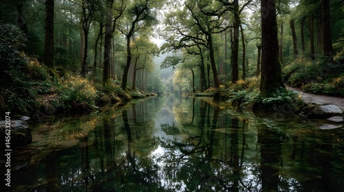 Evocative Soaked Woodland with Mirror-Like Reflections and Enchanting Overtones Following Unprecedented Rainfall