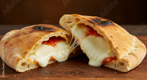 Delicious Italian Calzone Bursting With Melted Mozzarella Cheese And Tomato Sauce