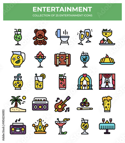 Collection of 25 Entertainment Icons. Fun. Drinks. Music. and More!