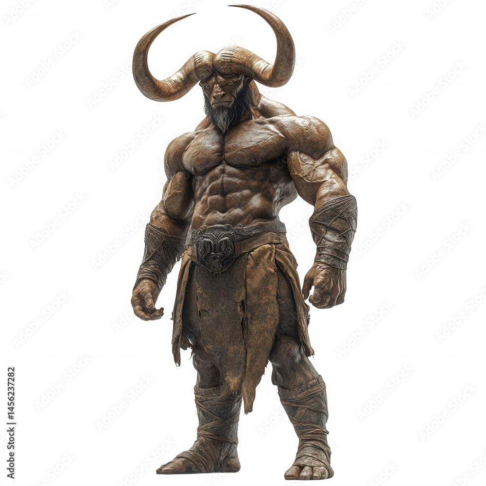 Minotaur sculpture bronze statue muscular man with horns fantasy creature on transparent background Minotaur sculpture bronze statue muscular man with horns fantasy creature on transparent background