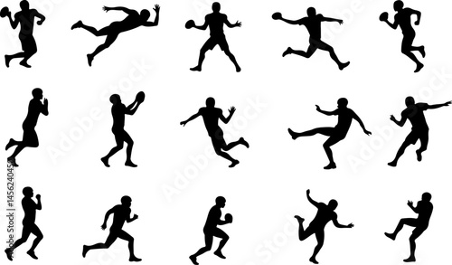 American Football Player Silhouette Vector Bundle – Quarterback, Running, Catching, Throwing Poses