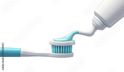 Realistic vector illustration of toothbrush and toothpaste Isolated on white background. Squeezing toothpaste onto toothbrush.
