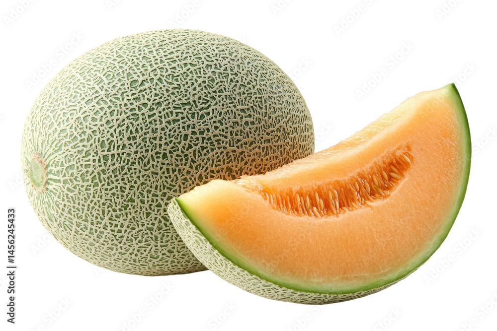 Juicy Slices of Fresh Melon, Isolated on White Background. Perfect for summer recipes and healthy on transparent background Juicy Slices of Fresh Melon, Isolated on White Background. Perfect for summer recipes and healthy on transparent background