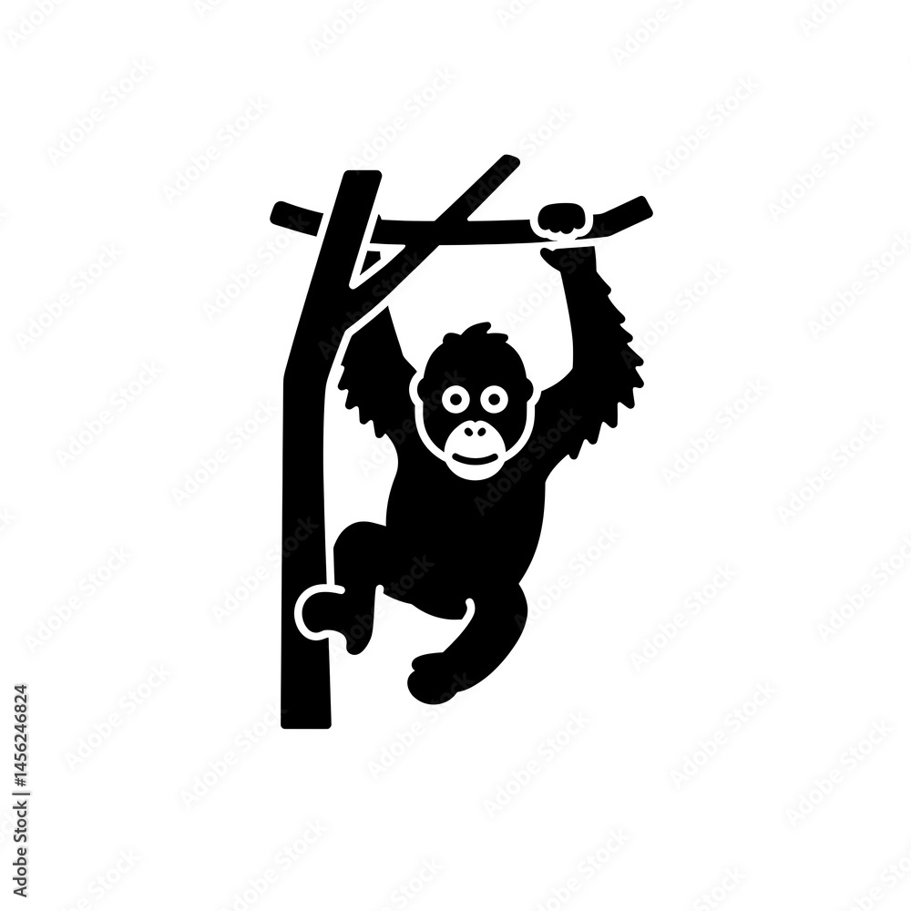 Orangutan Hanging From Branch