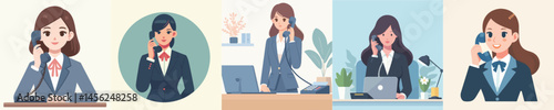 vector set of secretaries calling