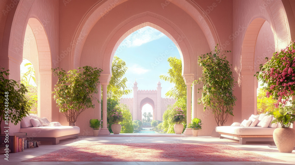 Fototapeta premium Interior View of a Luxurious Home with Exotic Architecture
