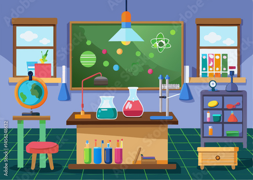 Science Classroom Illustration. Chemistry Lab with Equipment and Supplies