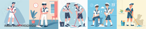 sailor character vector is mopping