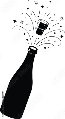 Champagne Bottle Explosion with Stars and Cork