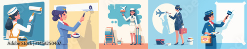 stewardess character vector painting