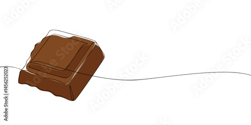 Illustration of one chocolate piece drawn with a continuous line and filled with brown color, symbolizing sweetness and simplicity.