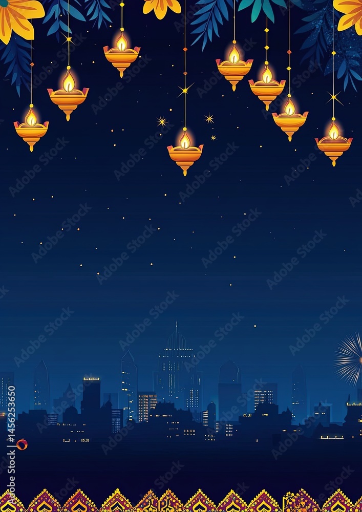 Fototapeta premium Diwali Diyas in the Festive Background, Indian Culture and Hindu Diwali Traditions