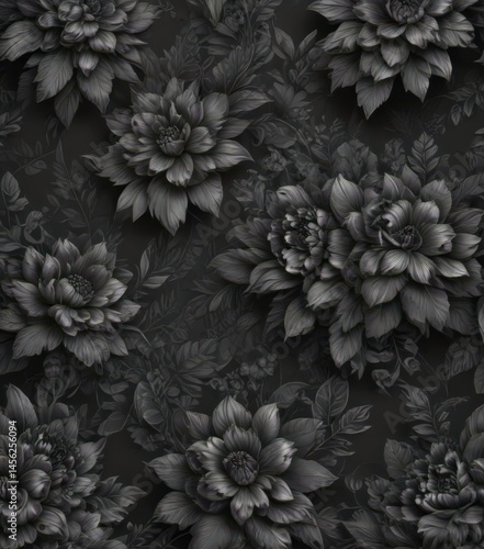 Wallpaper Mural Intricate charcoal floral wallpaper, seamless pattern  , deco, abstract, leaves Torontodigital.ca