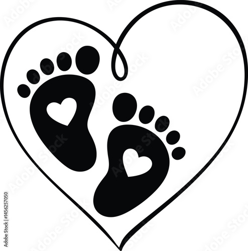 Baby Footprints in Heart Silhouette Vector Icon Love Family Symbol