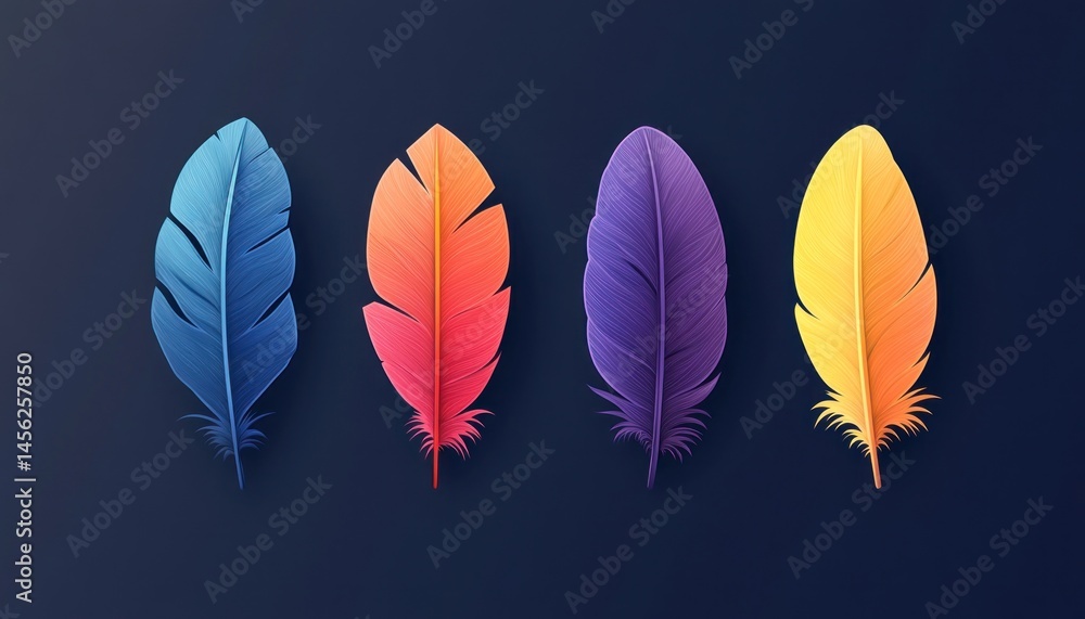 Colorful Feathers on Dark Background Displaying Vibrant and Artistic Elements for Unique Design Projects Colorful Feathers on Dark Background Displaying Vibrant and Artistic Elements for Unique Design Projects
