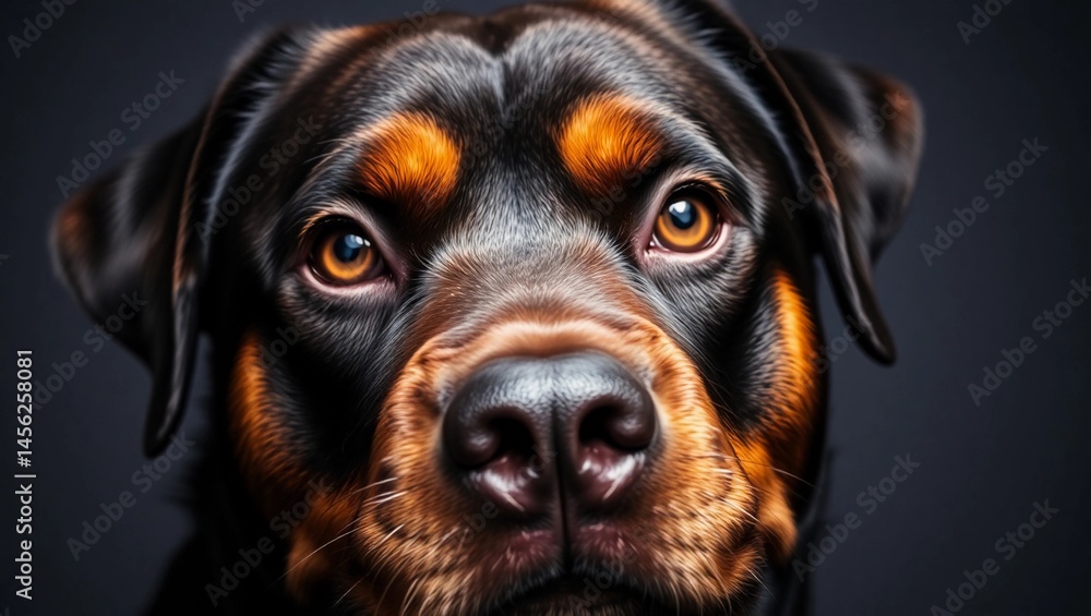 Fototapeta premium Dog portrait Rottweiler loyal dog close-up dog working dog strong features guard dog brave dog powerful dog 