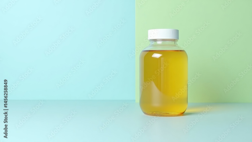 Unsaturated Fatty Acids. Honeys viscous calm. Isolated background, copyspace.. Bottle of honey exudes soothing calmness, reflecting balancing power of unsaturated fatty acids naturally. Unsaturated Fatty Acids. Honeys viscous calm. Isolated background, copyspace.. Bottle of honey exudes soothing calmness, reflecting balancing power of unsaturated fatty acids naturally.