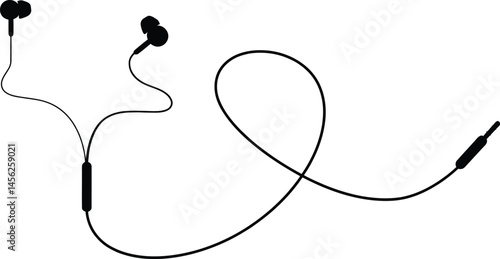 Wired Earphones Silhouette Vector Illustration Music Audio Icon