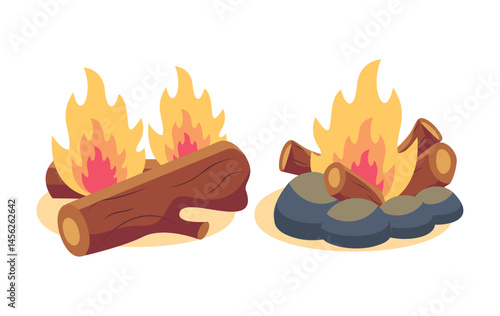 Set Bright wood campfire and bonfire flat item