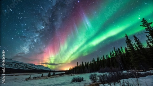 Aurora Borealis over Snowy ...