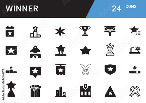 Celebrating the Spirit of a True Winner Triumph, Achievement, First Place Glory, Unmatched Performance, Recognition, Success Journey, Leadership, Excellence, Dedication Editable vector icon symbol set