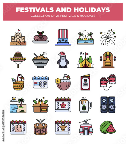 Collection of 25 Festivals and Holidays. A vibrant celebration of global cultures and traditions