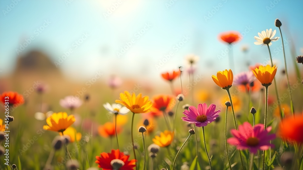 Vibrant Wildflower Meadow in Bloom on a Sunny Day Vibrant Wildflower Meadow in Bloom on a Sunny Day